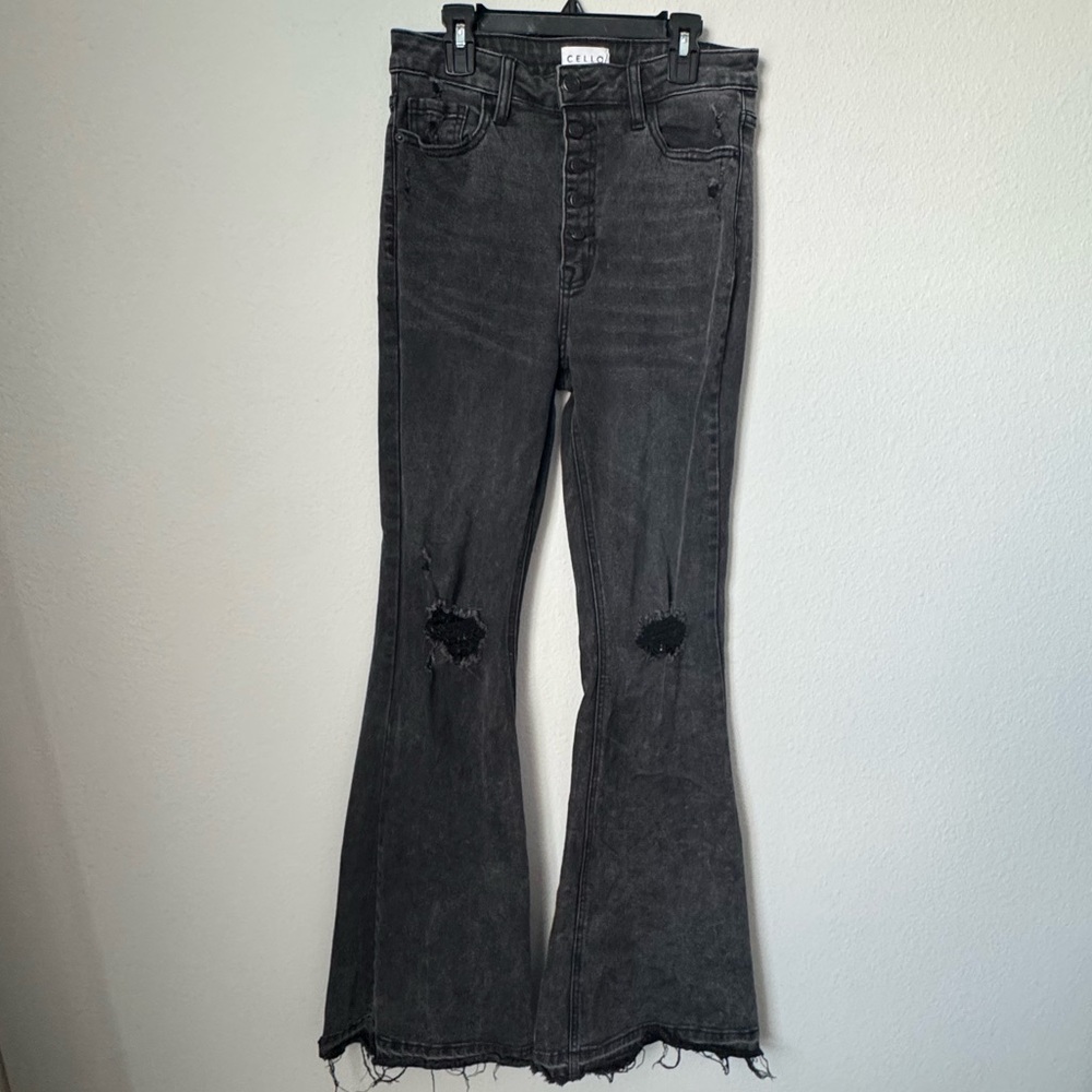 Cello Black Distressed Flare Jeans
